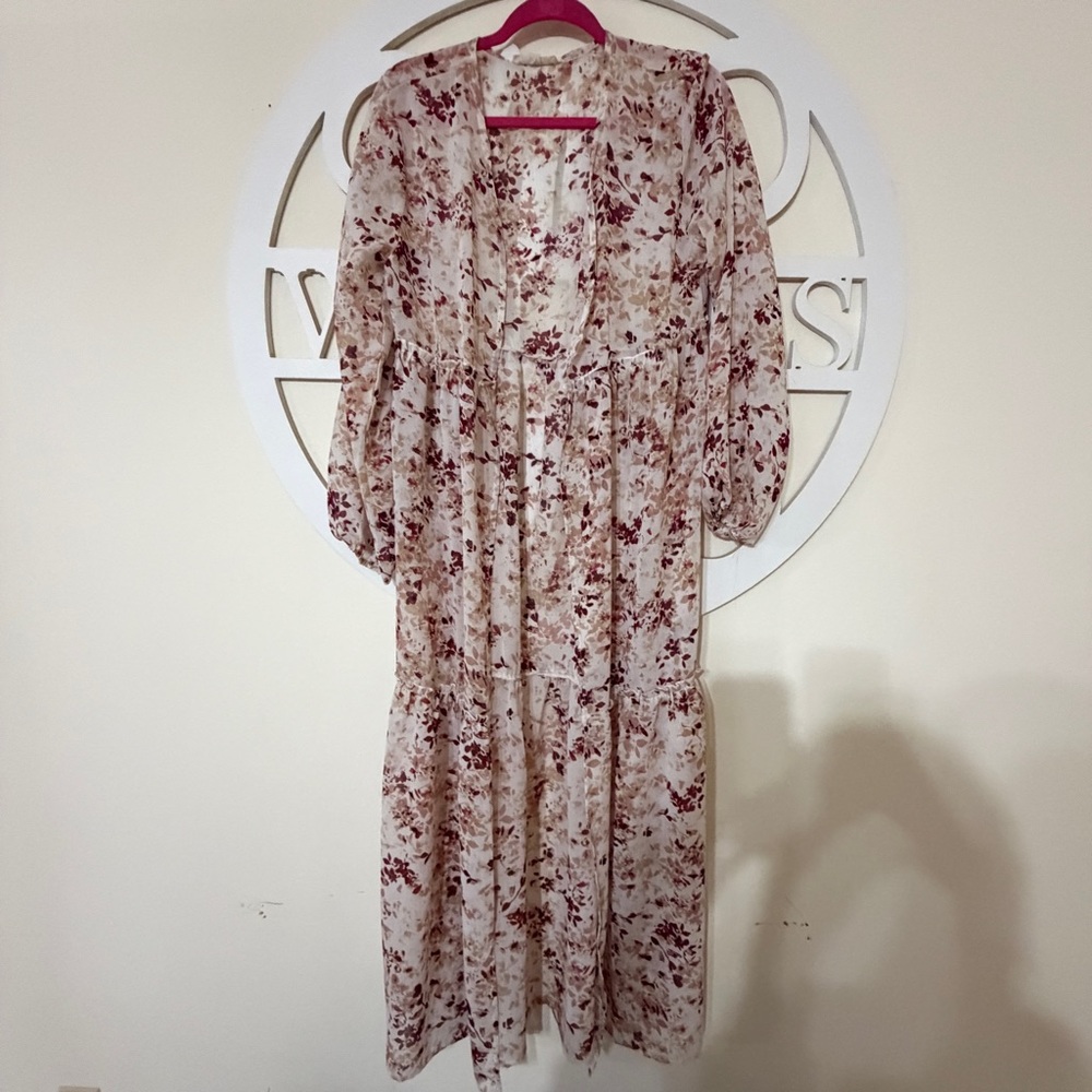 Rebellious One Floral Long Sleeve Top - Cream and Brown